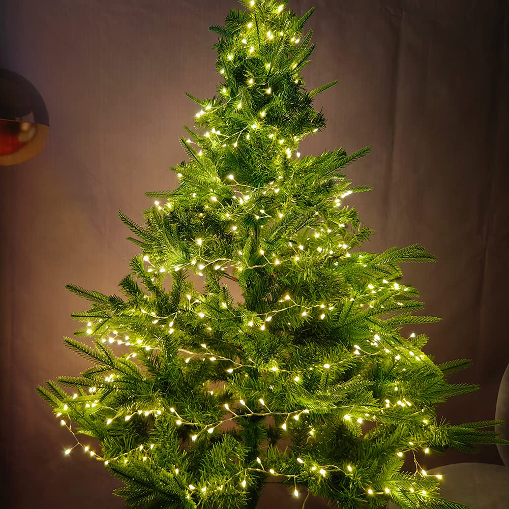 RESNICE 100FT Firecracker String Lights 1000 LED Warm White Plug in Indoor Silver Wire Cluster Fairy Lights with Remote for Christmas Tree,Plant,Bedroom,Garden,Patio,Backyard RESNICE