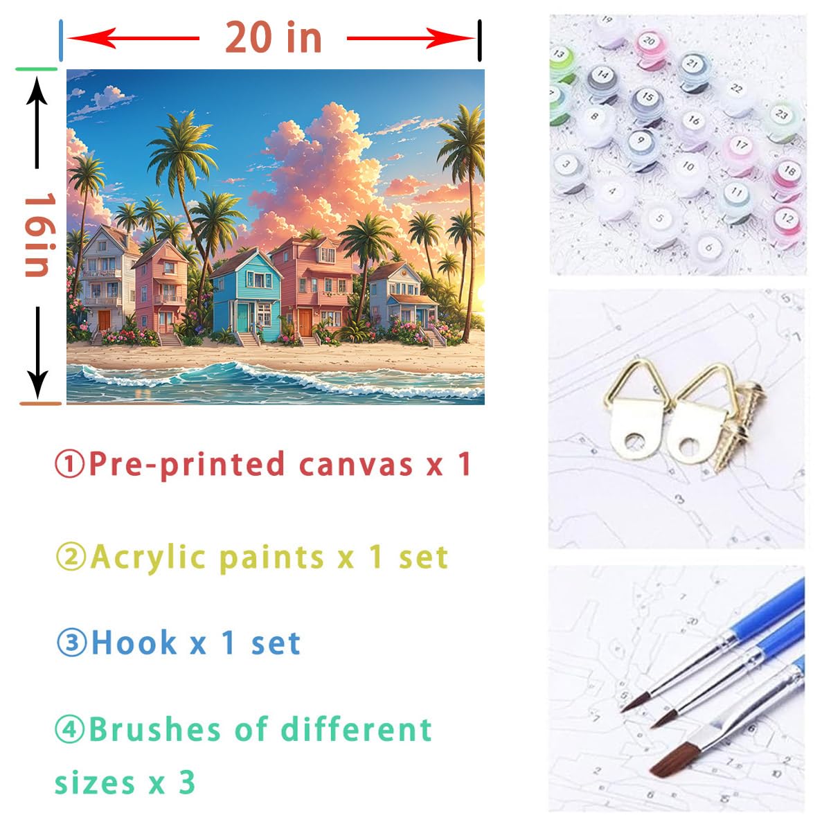 Lovepefe Romantic Beach Paint by Numbers Kit for Adults Beginners Seaside Painting by Number Kits on Canvas Landscape DIY Oil Painting Art Gifts Home Wall Decor 16x20 Inch Lovepefe