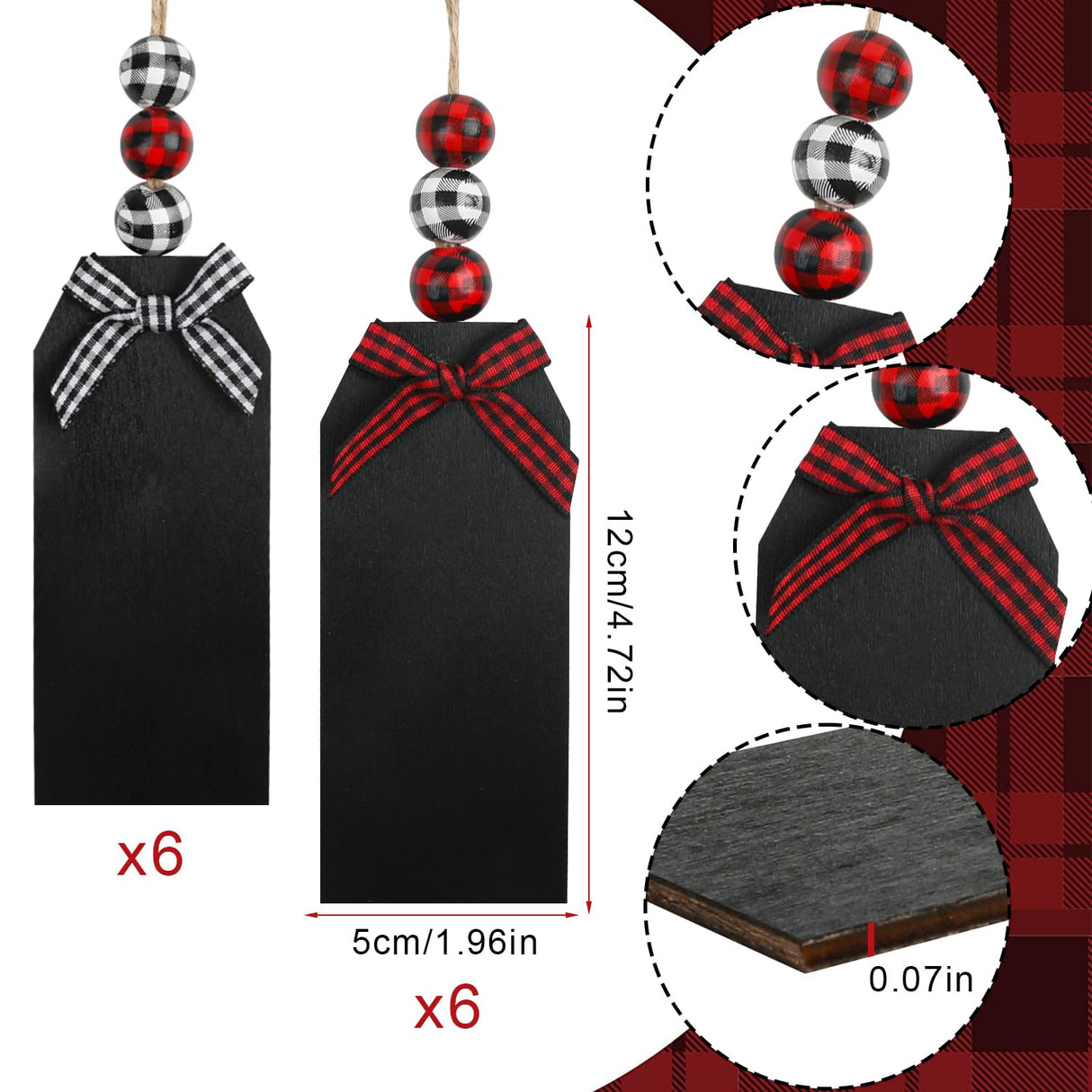 DIYASY 12 Pack Christmas Stocking Name Tags, Personalized Wooden Haning Tags Farmhouse Stocking Sign Unfinished Blank Chalkboard Tags with Wood Beads, Bows, Hemp Rope & Needle DIYASY