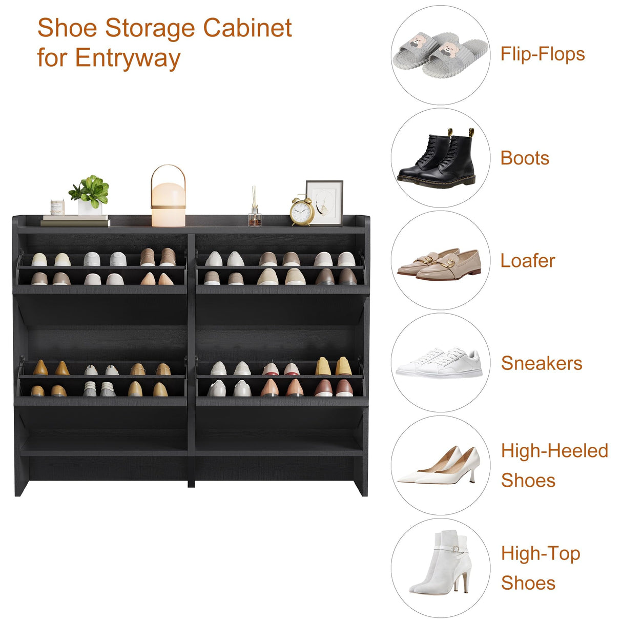 GarveeHome Shoe Cabinet with 4 Flip Drawers, Wooden Shoe Organizer Cabinet with Adjustable Shelf, Shoe Storage for Entryway, Hidden Shoe Cabinet for Hallway, Living Room, Black GarveeHome