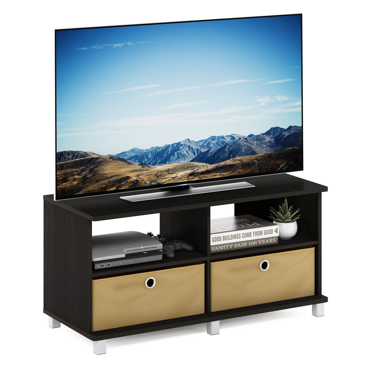 Furinno Andrey Entertainment Center with Bin Drawers, Dark Espresso Furinno