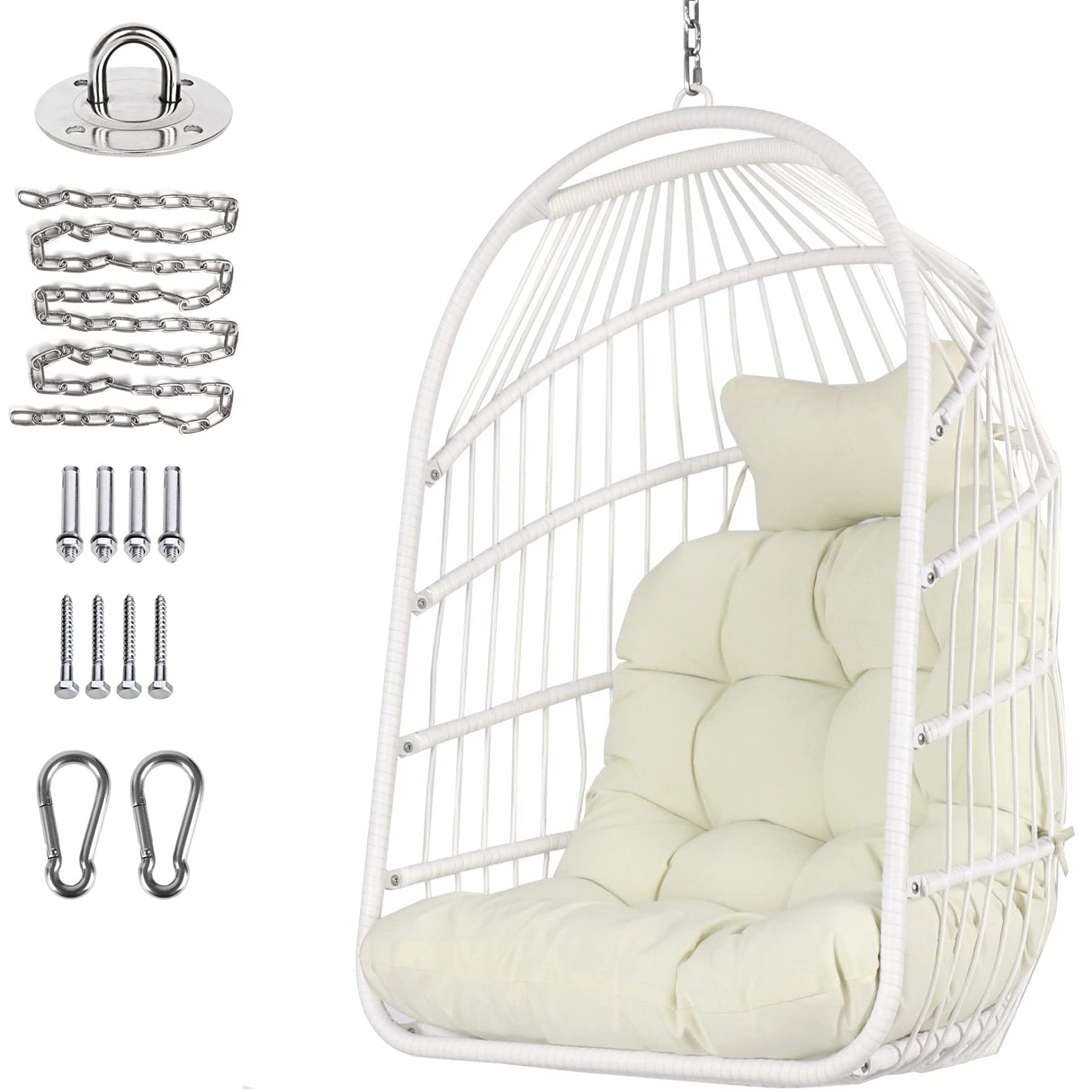 Chihee Egg Chair Foldable Wicker Rattan Hanging Chair Swing Chair Indoor Outdoor Patio Wicker Chair Hammock Chair with Stainless Steel Hanging Kit Chain Link UV Resistant Cushion Bedroom Balcony Chihee