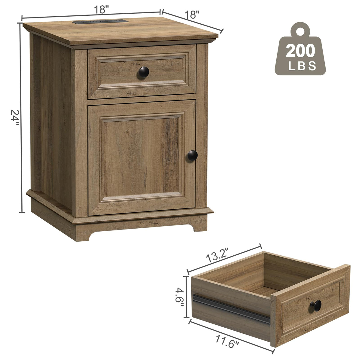 REDAYFUR End Tables with Fast-Charge Set of 2, Side Tables with Drawer Storage and Adjustable Shelf, Charging Nightstand Set of 2, Wooden Side Table for Living Room/Bedroom/Office, Light Brown REDAYFUR