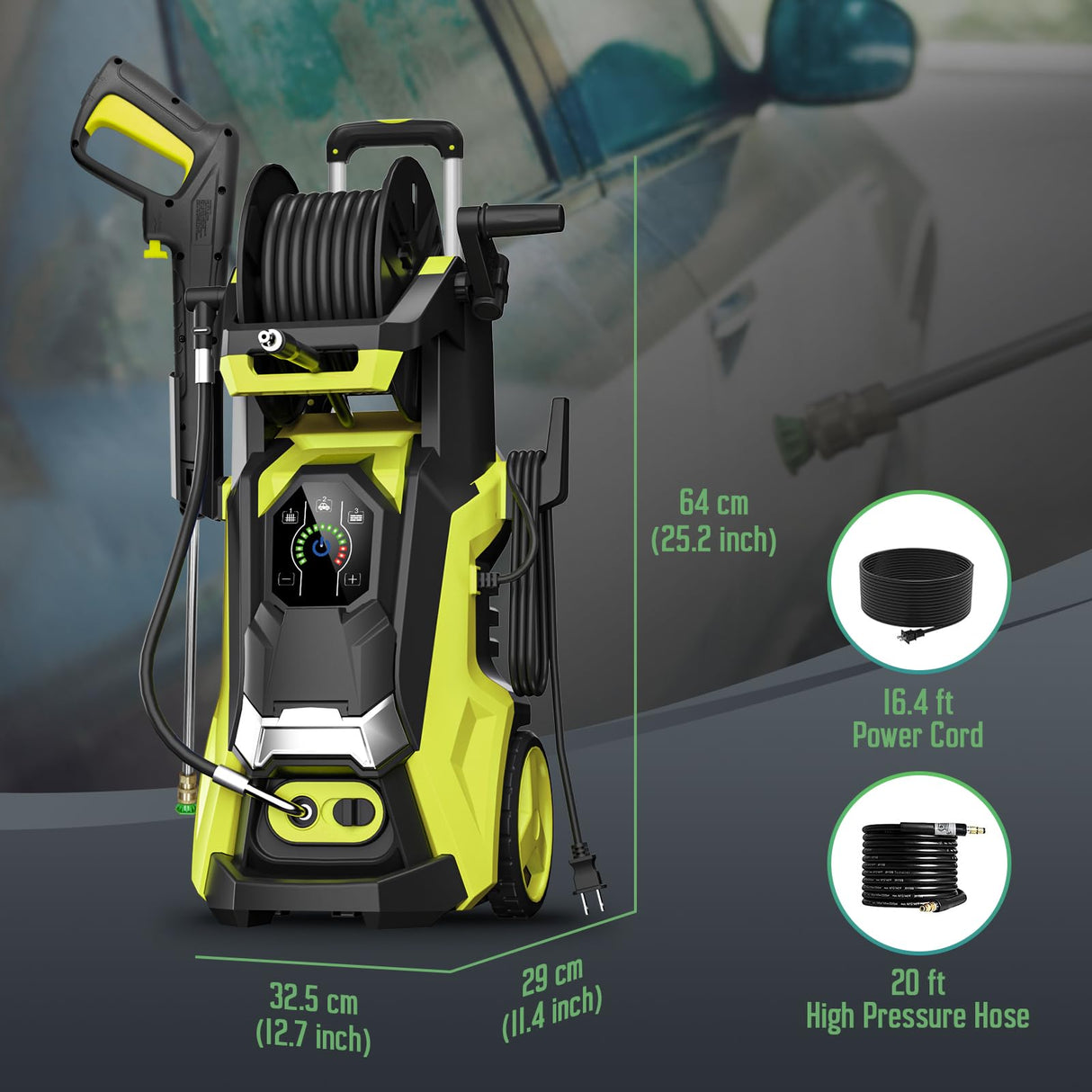Electric Pressure Washer 5000PSI-Max 3.6GPM Power Washer Touch Screen Adjustable Pressure,4 Nozzles and 500ml Foam Cannon Power Washer Cleaning for Patio Yellow Le Hao Tool