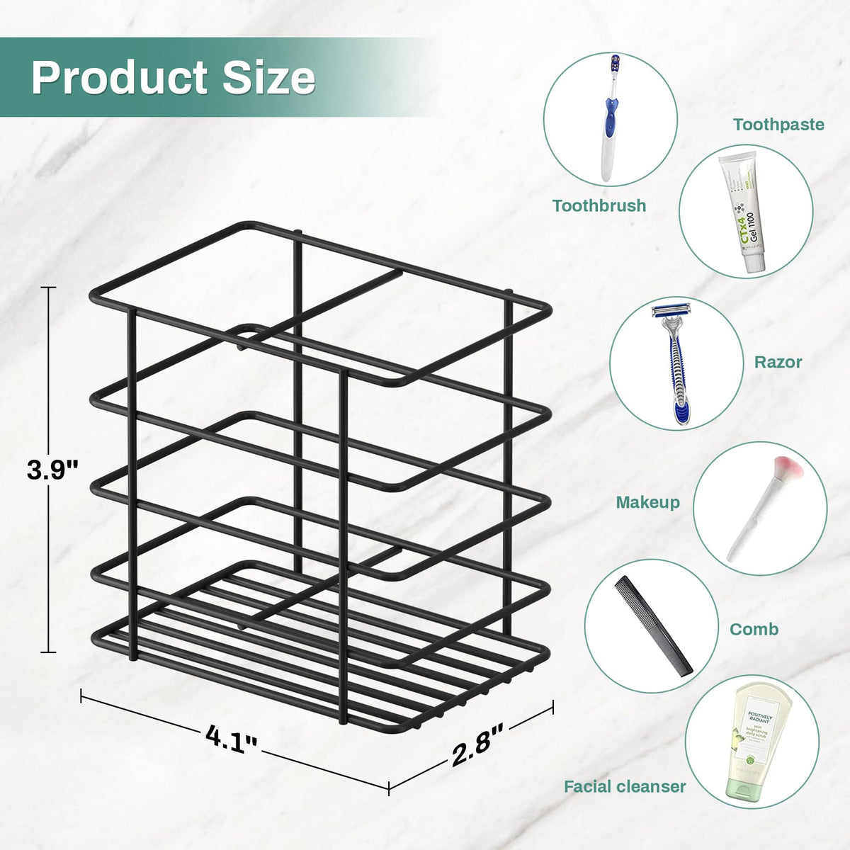 Oasiteege Adhesive Toothbrush Holder Wall Mounted, Suction Cup Toothpaste Organizer for Shower, Hanging Razor Tooth Brush Holder Storage Caddy with Drainage, Black Bathroom Accessories and Decor Oasiteege