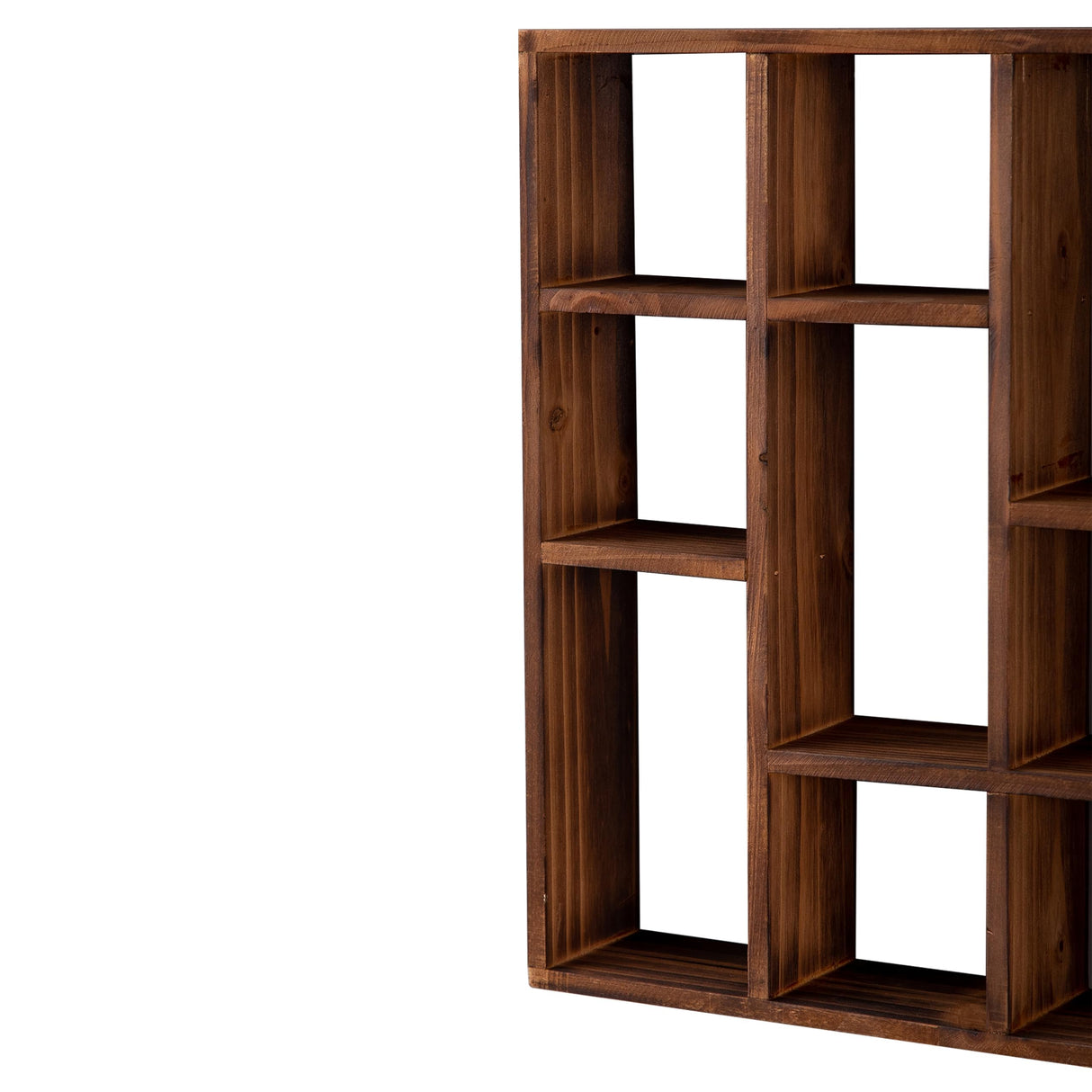 SOFE Small Brown Wood Shadow Box with Shelves, 3 Tier Wall Shelving Unit, 9-Compartment Wall Mounted Curio Cabinet, Knick Knack Display Shelf, Floating Cube Shelves for Walls, Shot Glass Display Case SOFE