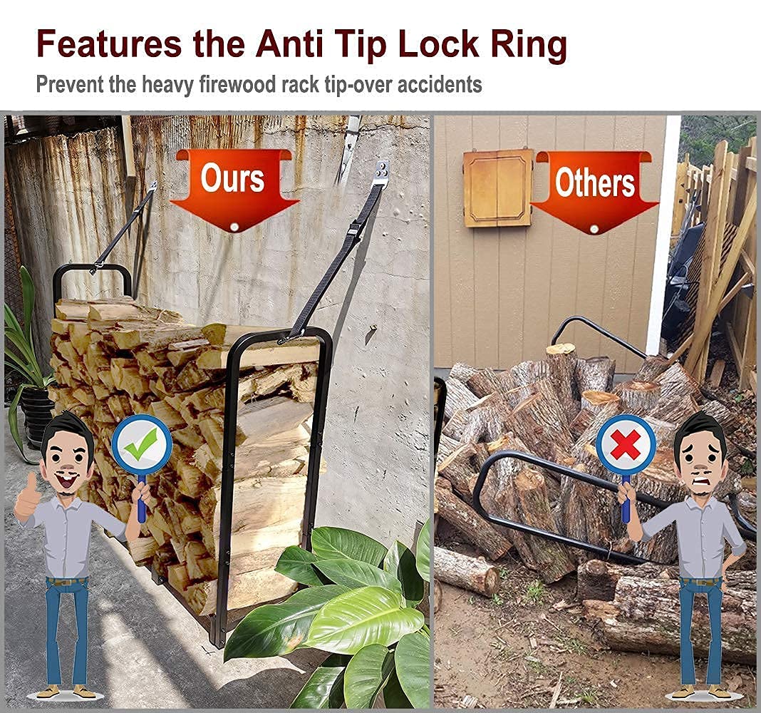 Artibear Firewood Rack Stand 4ft Heavy Duty Logs Holder with Cover Artibear