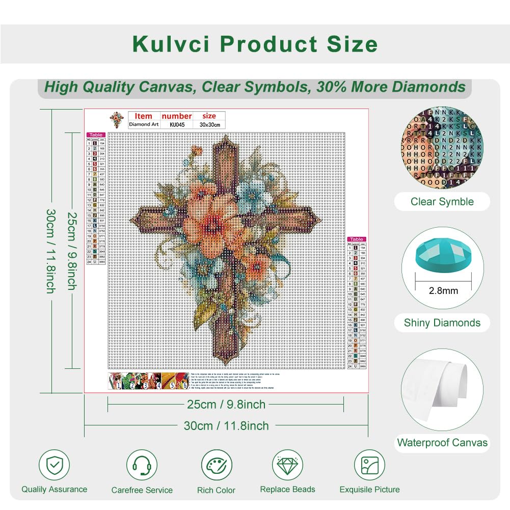 Kulvci Cross Flower Diamond Art Painting Kits for Adults, Diamond Art Kits for Beginners, 5D DIY Full Drill Gem Craft for Home Decor Gift 12x12inch Kulvci