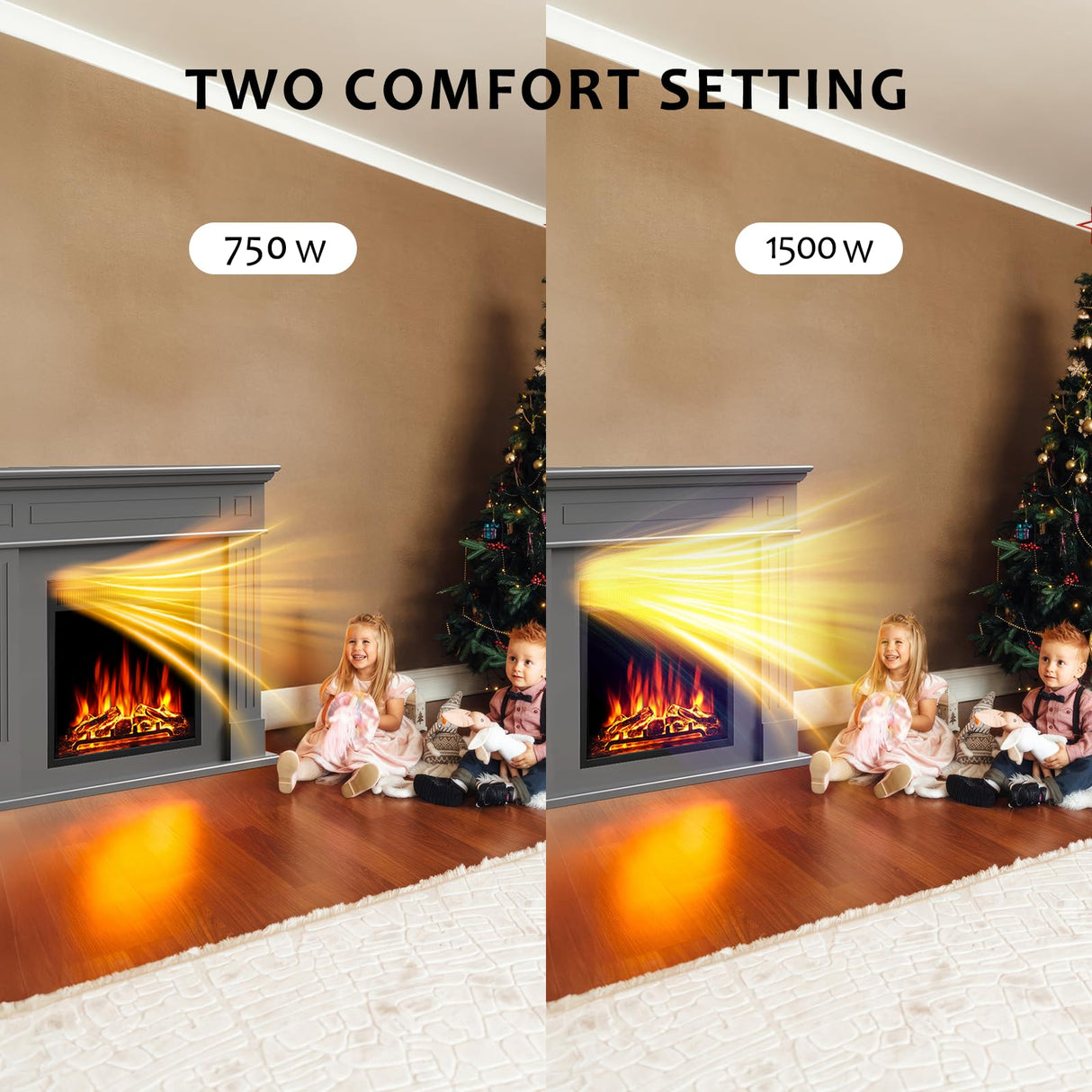 43 Inch Electric Fireplace with Mantel Wooden Surround Firebox TV Stand,FreeStanding Electric Fireplace Heater Entertainment Center,Adjustable Led Flame,750W-1500W,Grey ZAFRO