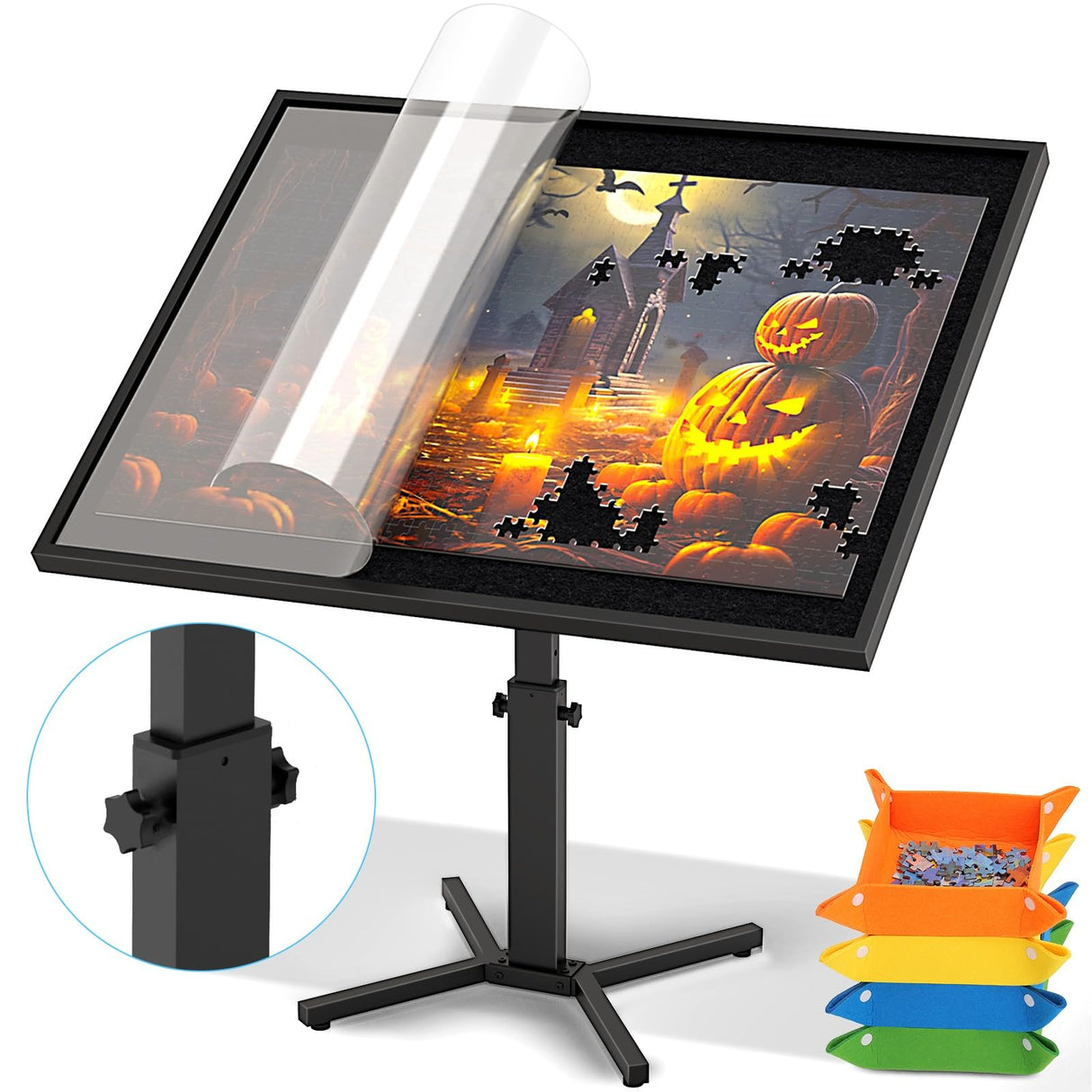 1500 Piece Jigsaw Puzzle Table with Leg, Metal Jigsaw Puzzle Table Adjustable Angle & Height,4 Trays and Semi Transparent Puzzle Cover, 28"x35" Jigsaw Puzzles Table for Adults and Kids Birthday AIMUCT