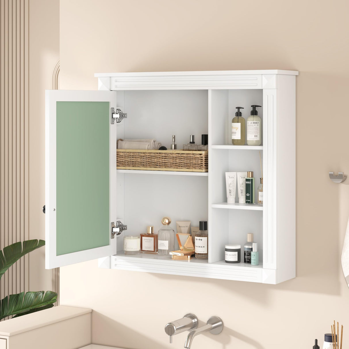 Merax Bathroom Medicine Cabinet with Mirror Door & Adjustable Shelves, 30" x 28" Wall Mounted Storage Cabinet Over The Toilet Merax