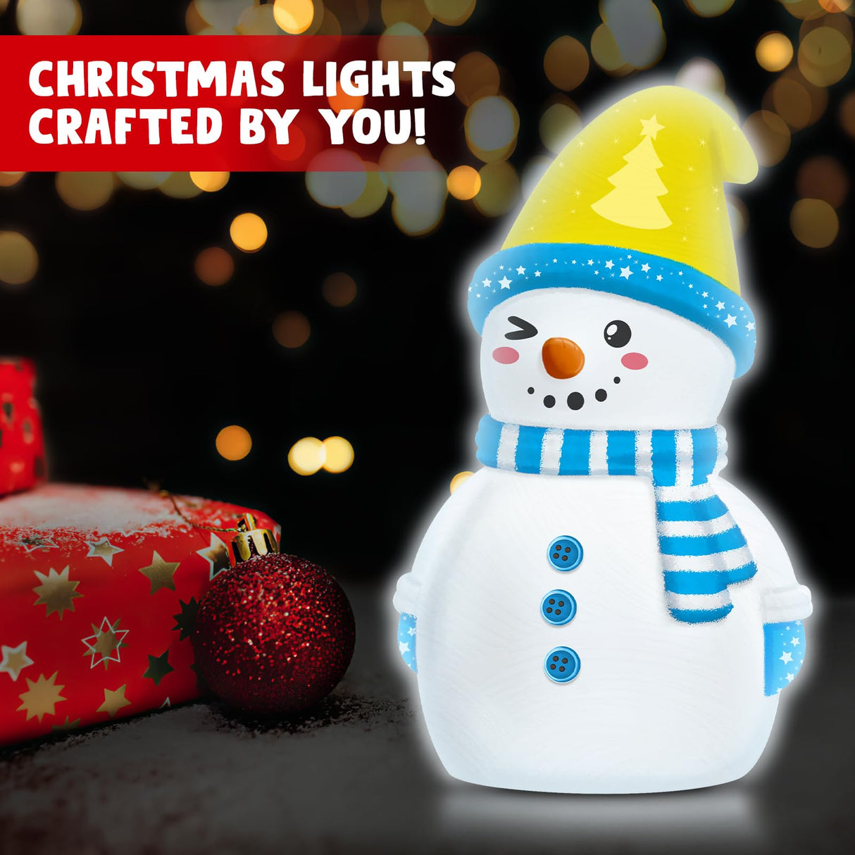 Christmas Crafts for Kid Adult, DIY Snowman Figurines, Art & Craft Supplies Painting Kits, Paint Your Own Lamp DIY Gift for Christmas Activities for Toddler Gril Boy Age 3 4 5 6 7 8 9 10 11 12 13 FUNZBO