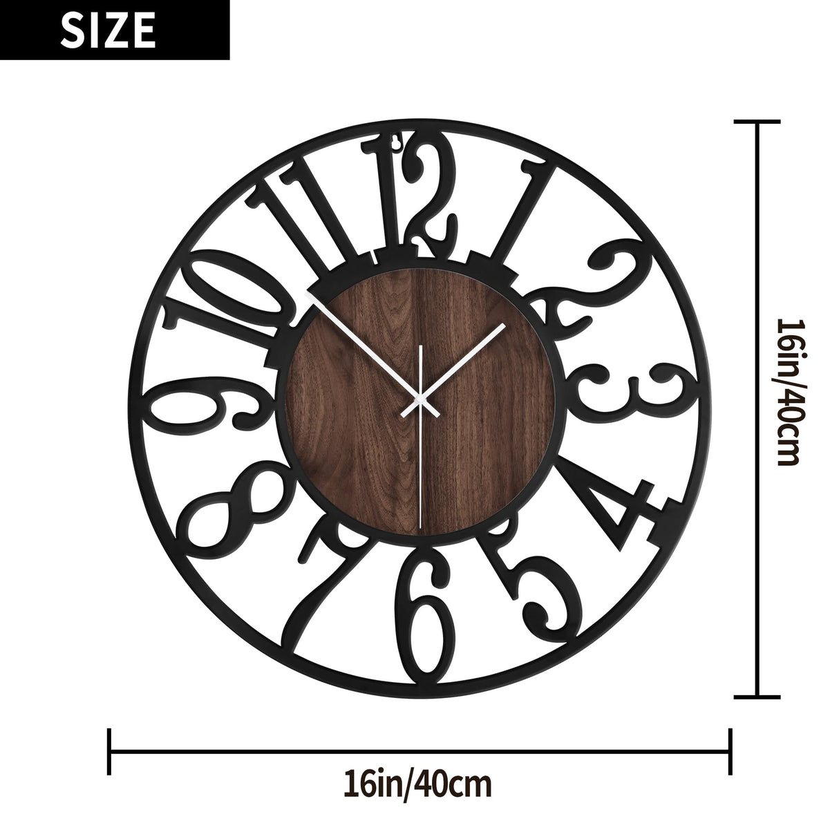 Wall Clock for Living Room Decor- Decorative Antique 16 inches or Larger Silent Non Ticking Black Metal Wood Clocks for Farmhouse,Dining Room,Bedroom,Kitchen,Home Battery Operated Clock Wall Decor 1st owned