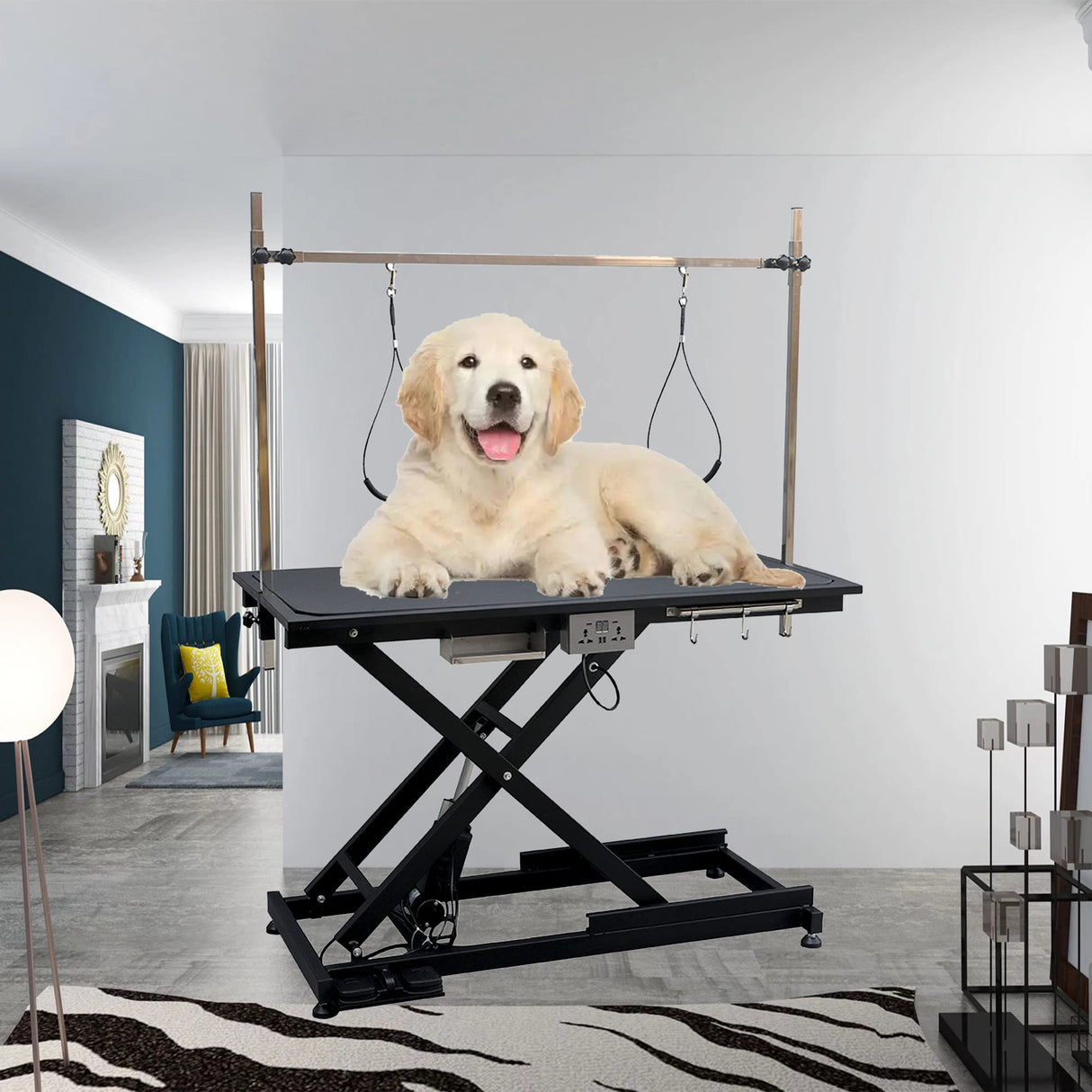 Upgrade Electric Pet Grooming Table Super Deluxe 50'' Heavy Duty Professional for Large Dogs with Overhead Arm, Anti-Skid Rubber Desktop Powerful Motor and Adjustable Height, Black JINTANGLI PET