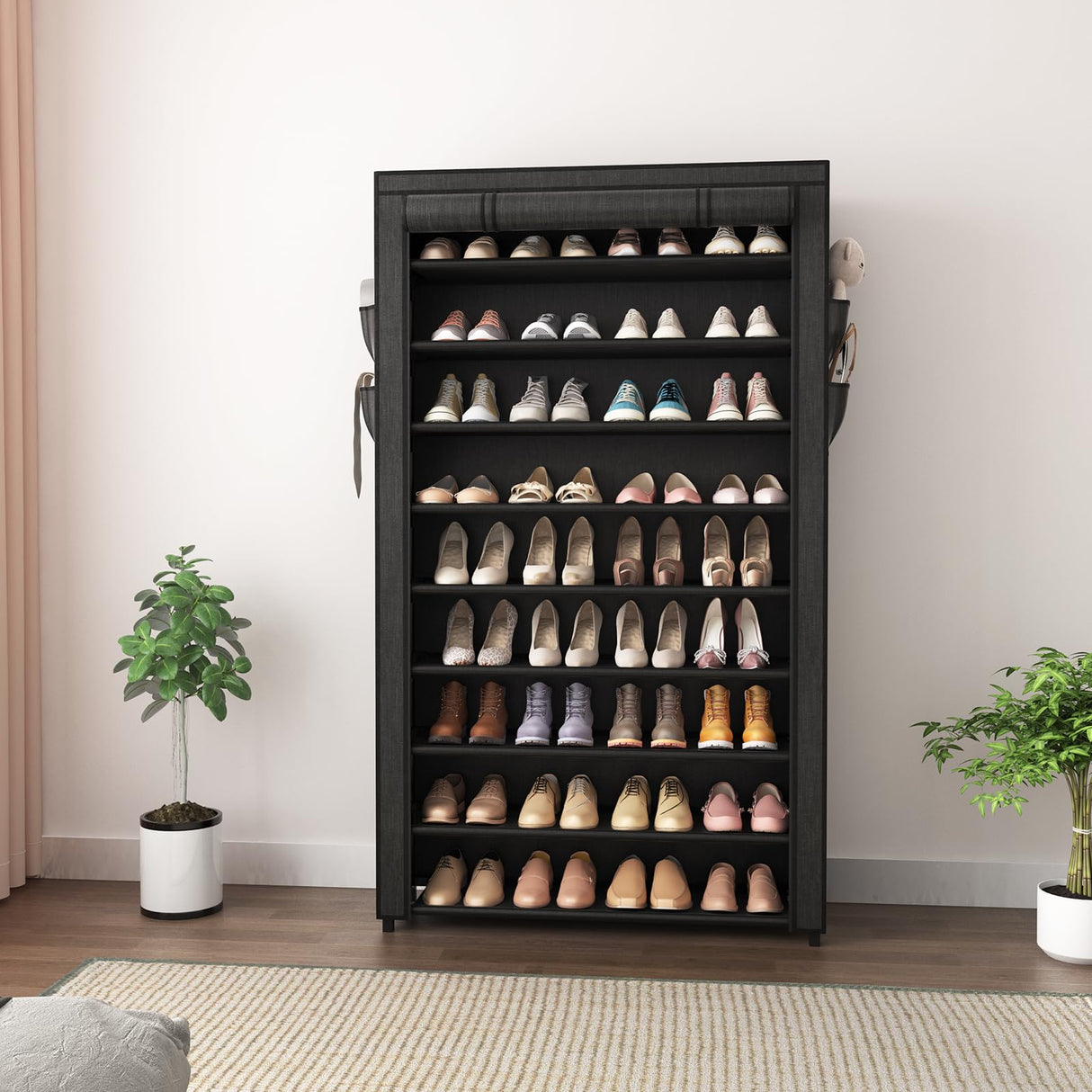 LANTEFUL Shoe Rack with Covers - 10 Tiers Tall Shoe Rack Organizer Large Capacity Shoe Shelf Storage 40 Pairs Space Saving Vertical Shoe Storage Organizer for Closet, Entryway, Dorm, Bedroom LANTEFUL