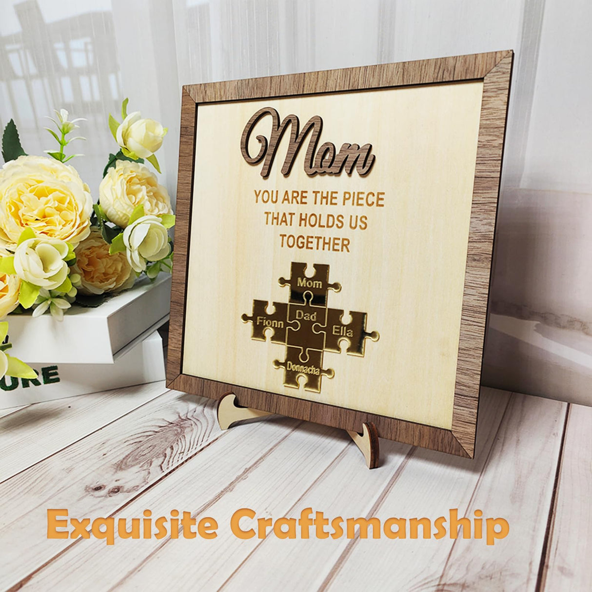 Personalized Wood Sign Mothers Day Gifts, Custom Mother's Day Present Puzzle Name Sign Frame, Desk Wooden Plaques Birthday Gifts for Mom Mum Mommy Mama Grandma from Daughter Son Husband Meigmi