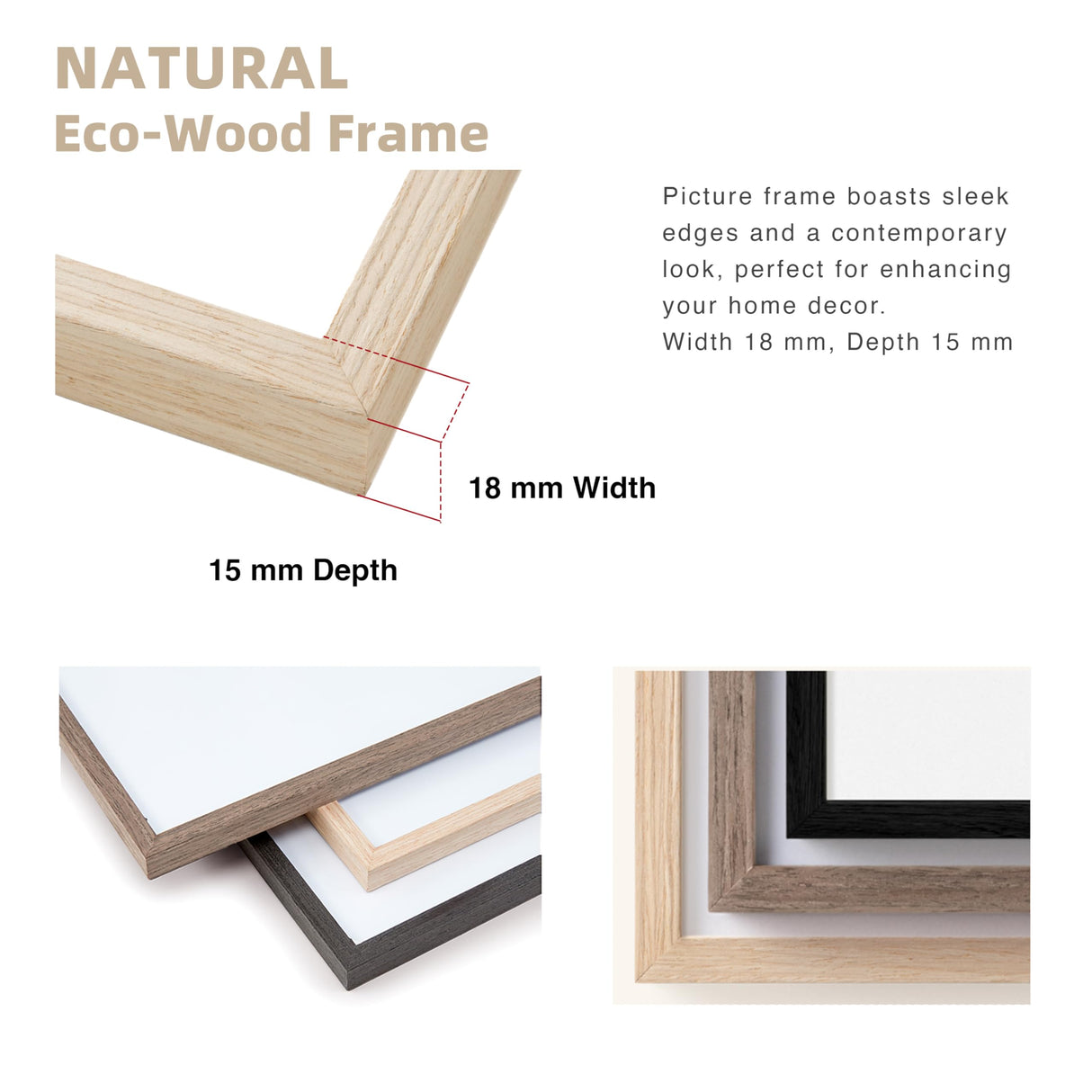 TONES FRAME DESIGN 11x14 Natural Wood Frame with 8x10 Mat, Solid Wood Veneer Finish Picture Frame, and Plexiglass Front for Poster Gallery Wall Home Decor TONES FRAME DESIGN
