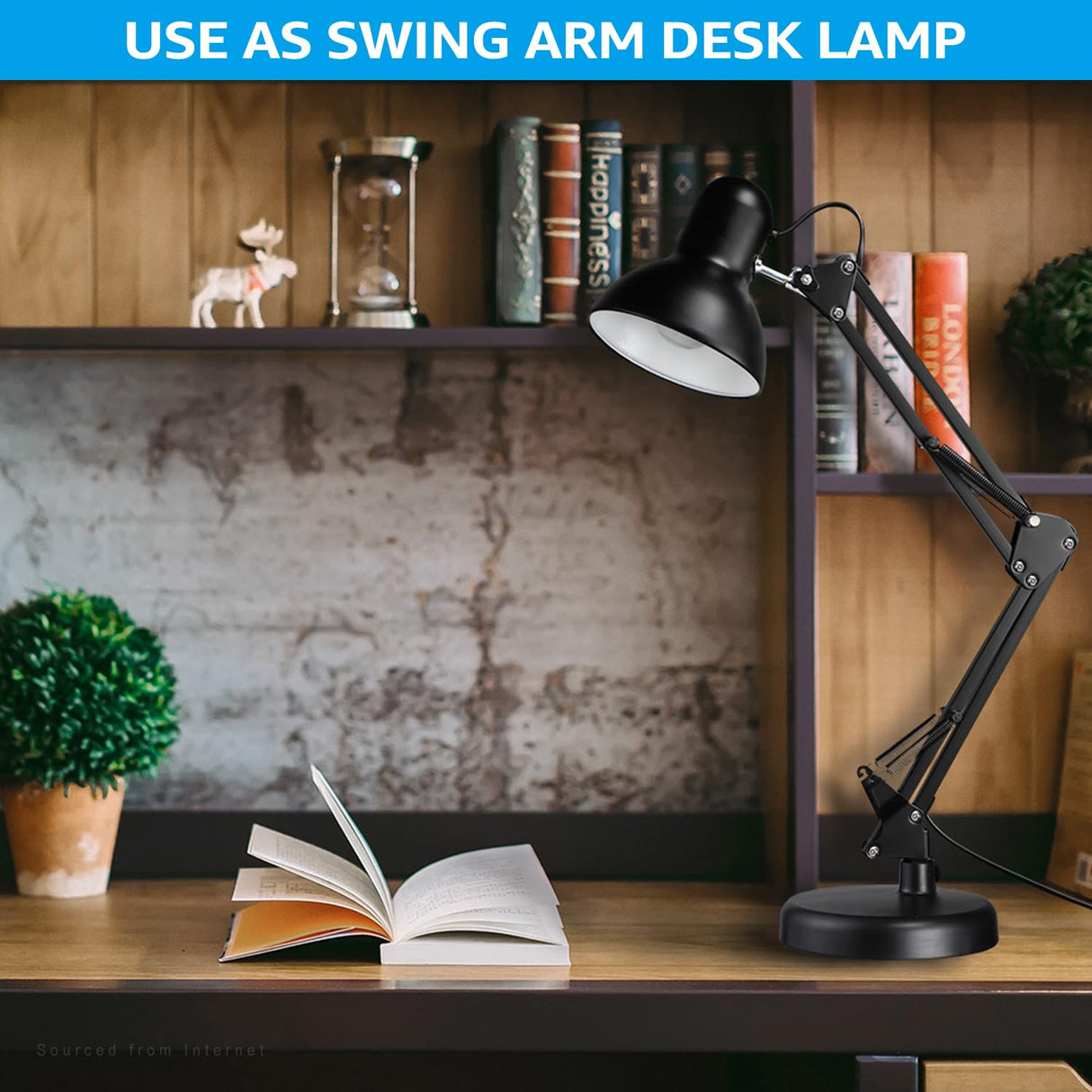 TORCHSTAR Metal Desk Lamp with Clamp, Swing Arm , Architect Adjustable Gooseneck Table Lamp, Clip Desk Lights for Home Office, Work, Study, Reading, E26 Base, Multi-Joint, Black TORCHSTAR