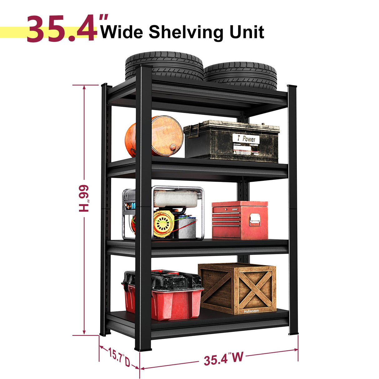 Huhaneon Garage Shelves Heavy Duty - 36''W 1,480Lbs Metal Adjustable Storage Shelving Rack Units for Warehouse Basement Pantry Kitchen 36" W x 16" D x 66" H 4 Tier Black Huhaneon