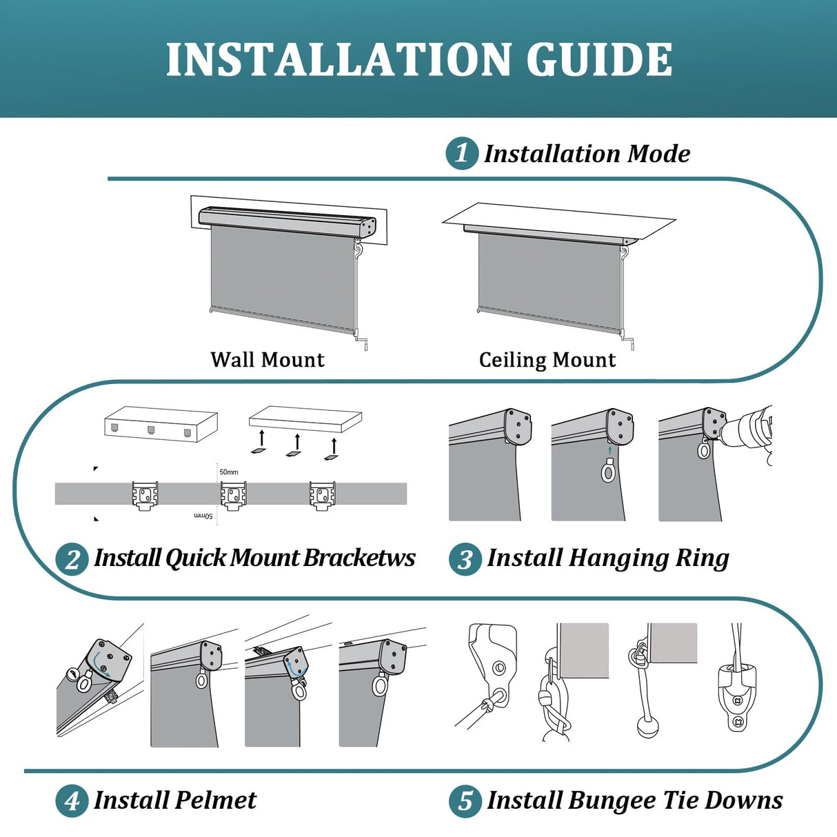 Shade&Beyond Outdoor Roller Shades 6' W x 8' H Mocha Patio Roll Up Blinds with Aluminum Valance 220GSM Exterior Shade Cloth Roll for Porch Gazebo Pergola Balcony Backyard Shade&Beyond