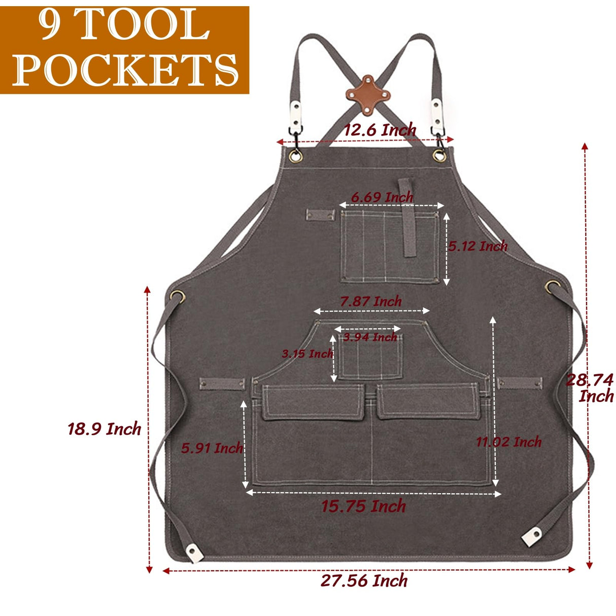 BLIRITEL Canvas Work Aprons for Men with Tools Pockets,Heavy Duty Adjustable Tools Apron, Woodworking Apron for Carpenters Mechanic (Grey) BLIRITEL