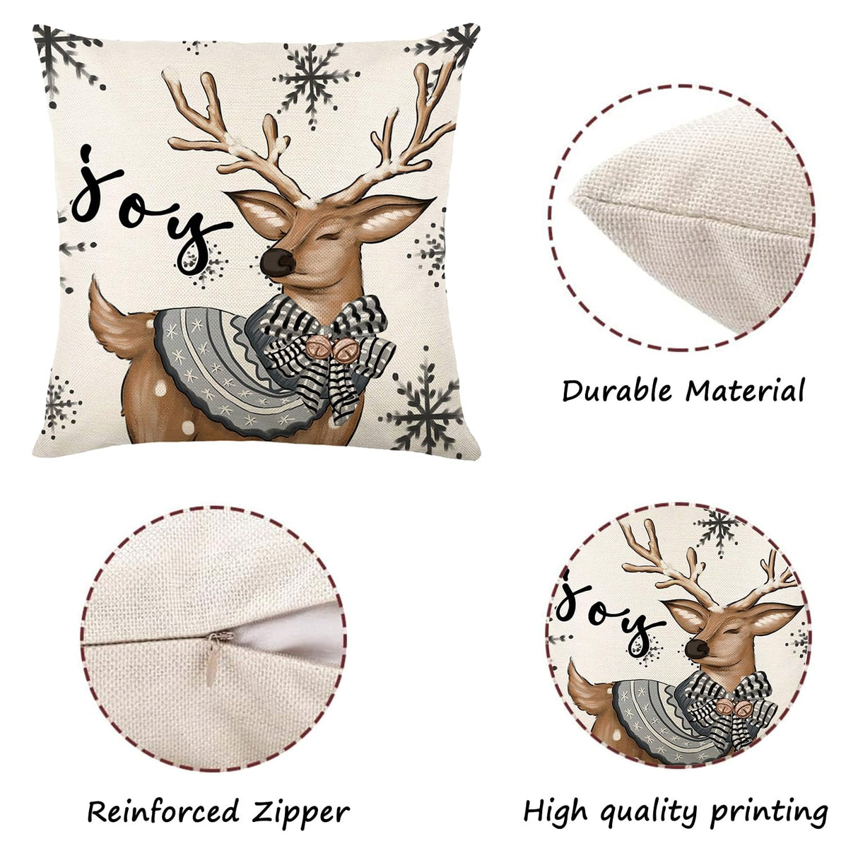 ONFAON Christmas Decorations - Christmas Pillow Covers 18x18 Set of 4, Holiday Christmas Decor Home Sofa Couch Cushion Indoor Decorations ONFAON