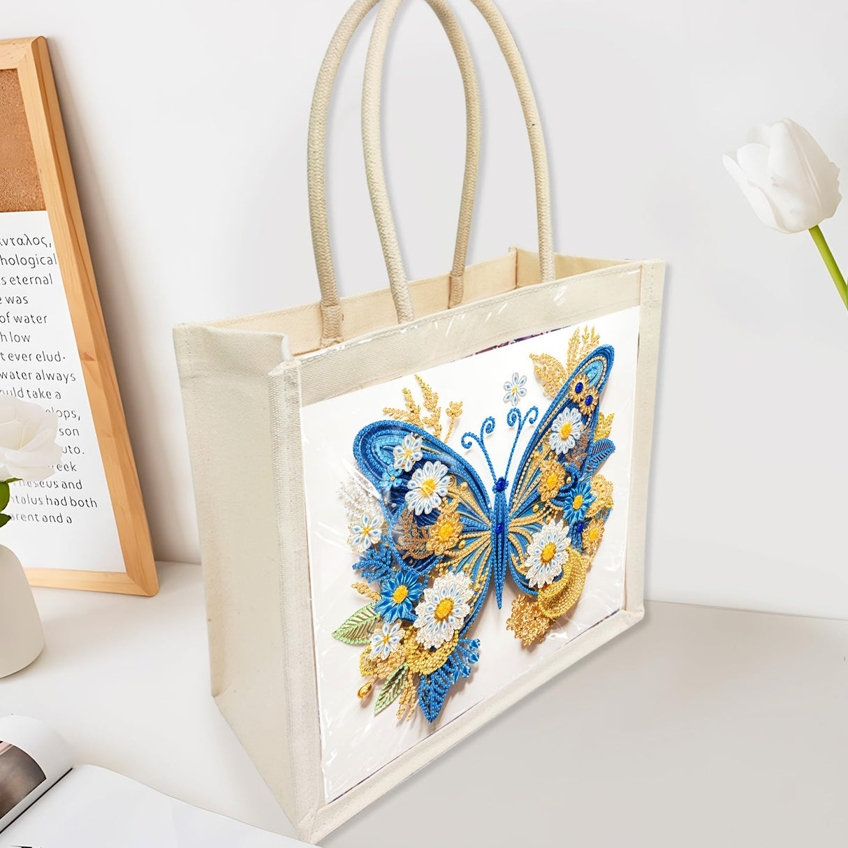 ARTopet DIY Diamond Art Painting Handbag Handmade Non-Woven Shopping Tote Bags with Replace Pattern Reusable Grocery Bag-Butterfly01 ARTopet