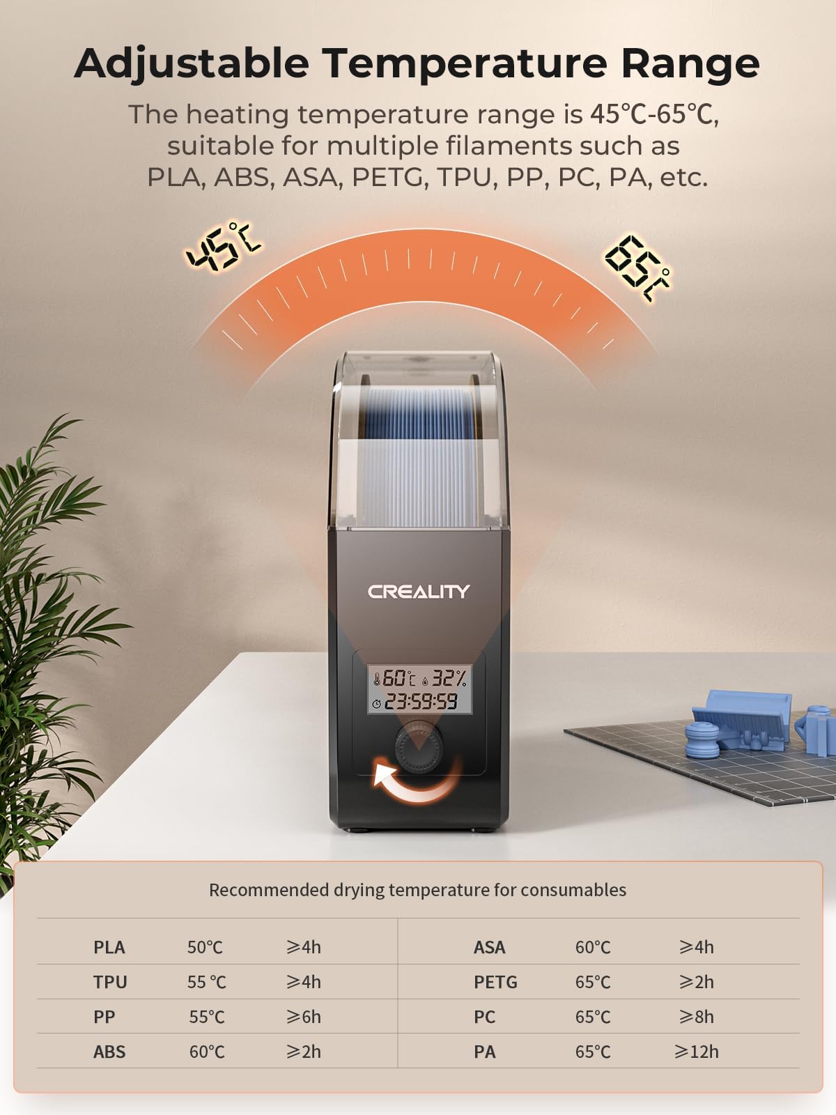 Creality Filament Dryer Box Pro, Upgraded 360° Heating with Fan, Dust & Moisture-Proof Storage, 3D Printer Filament Spool Holder, Dehydrator for 1.75mm/2.85mm PLA PETG ABS TPU Creality