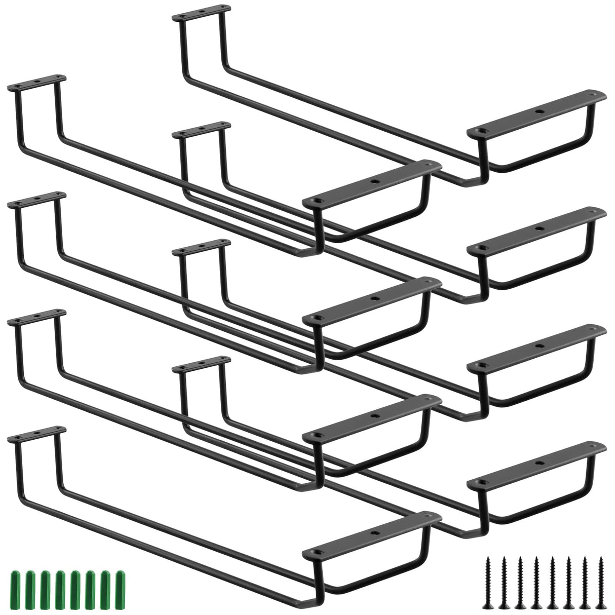 HOIGON 8PCS 14 Inch Black Wine Glass Racks, 13.8 x 4.5 x 2.2 Inch Under Cabinet Wine Glass Holders, Hanging Wine Glass Racks for Kitchen Living Room Bar Restaurants Wine Glass Storage Display HOIGON