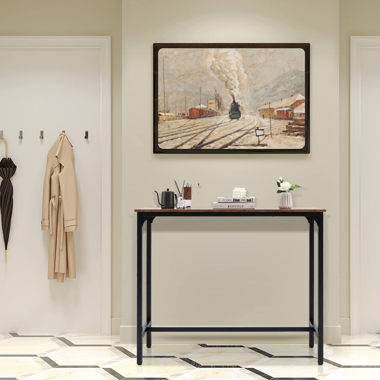 Giantex 48" Narrow Console Table - Long Bar Table, Rectangular Kitchen Dining Table w/Steel Frame, Adjustable Feet, Pub Table Counter Height Table, Sofa Side Table for Entryway, Hallway, Entry Table Giantex