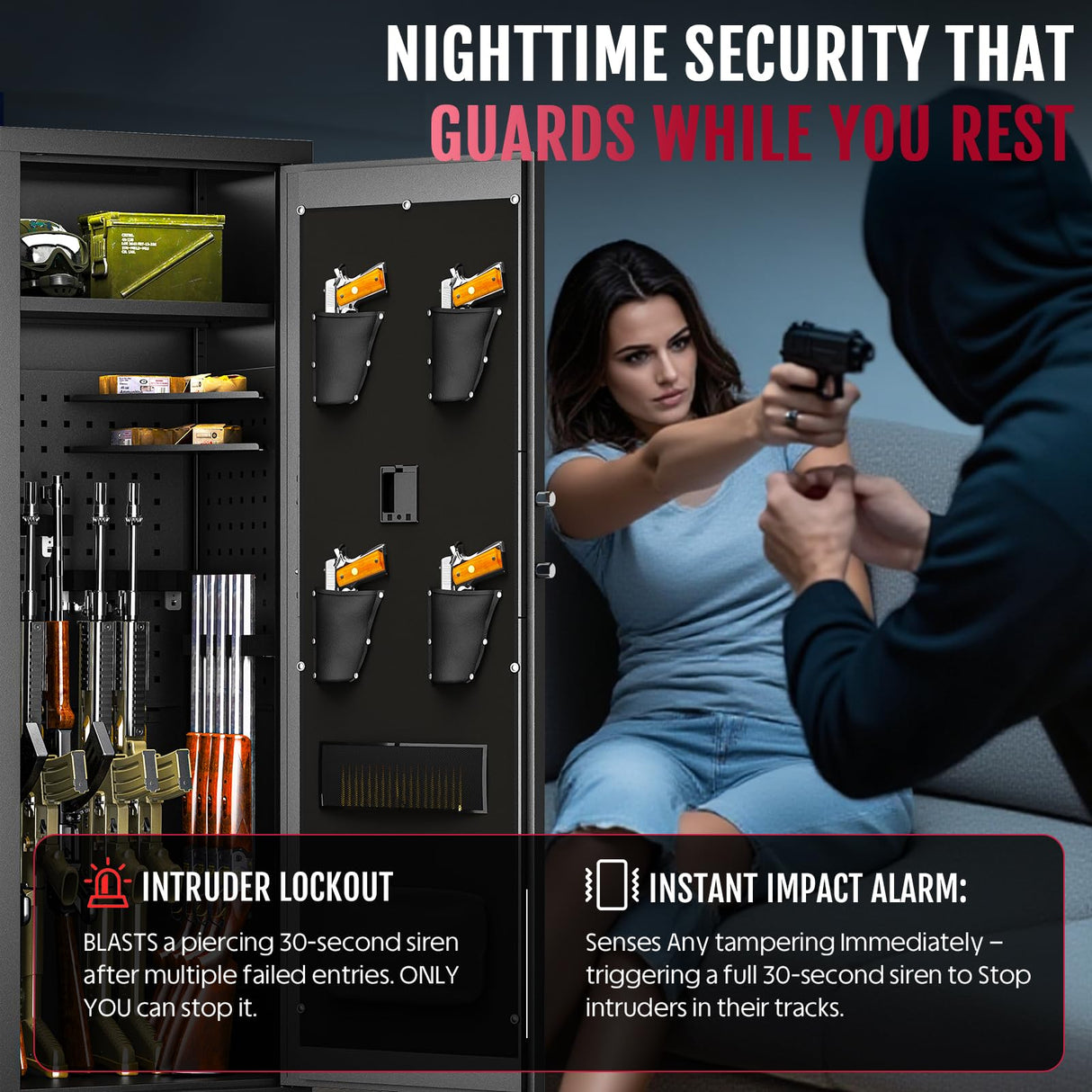 12-15 Gun Safe, Gun Safe for Rifles and Pistols, Large Fingerprint Rifle Safe, Biometric Safe and Password Lock, Gun Cabinet for Home with 4 Handgun Pockets, Free Diy Back Panel KAER