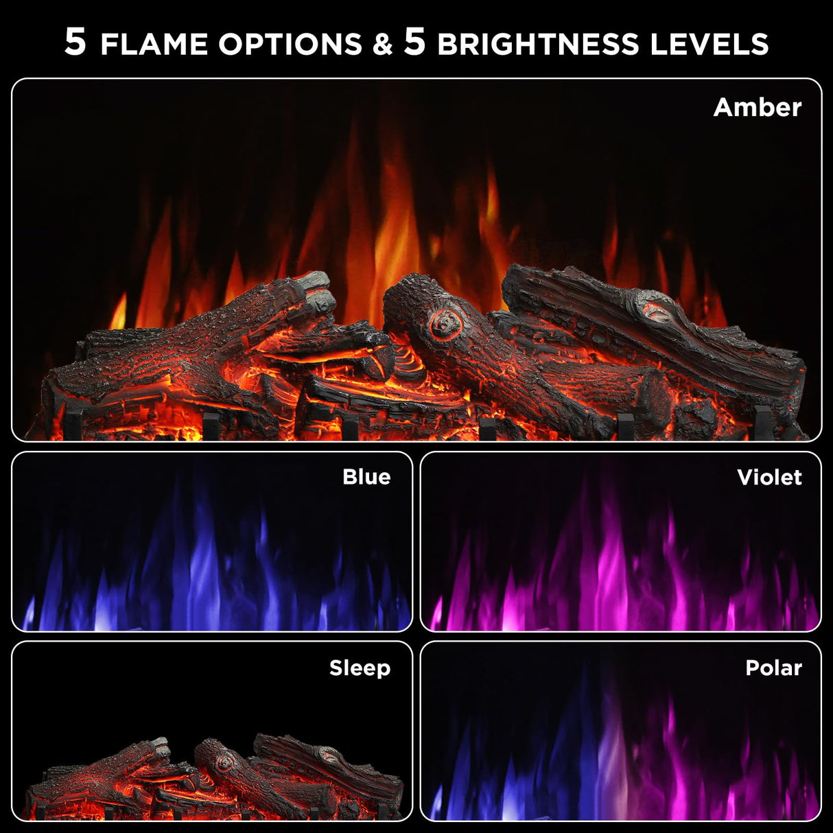 TURBRO Eternal Flame 26 in. WiFi Infrared Quartz Electric Fireplace Log Heater with Sound Crackling, Realistic Lemonwood Logs, Adjustable Flame Colors, Remote Control, Thermostat, Timer, 1500W Bronze TURBRO