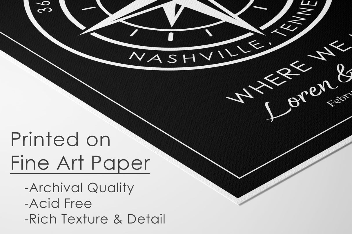 Customizable Compass Coordinates Fine Art Print | Personalized Latitude & Longitude Gift for Special Occasions, Weddings or Anniversary (Black) DREAM BIG PRINTABLES
