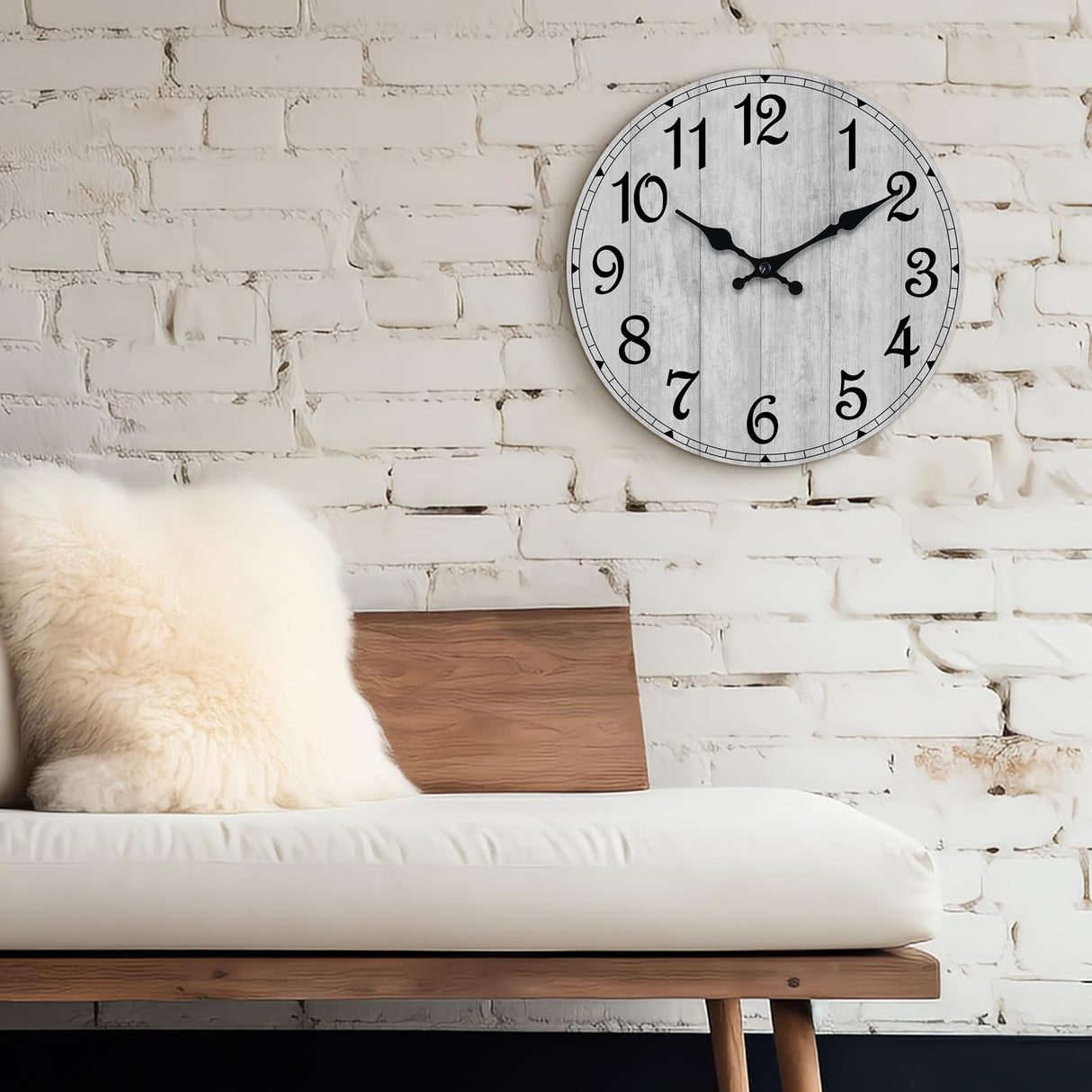 HYLANDA Wall Clock, Rustic Wall Clocks Battery Operated Silent Non Ticking, Country Round Wooden Clocks Farmhous Wall Decorative for Kitchen, Bathroom, Living Room (Gray 8 Inch) HYLANDA