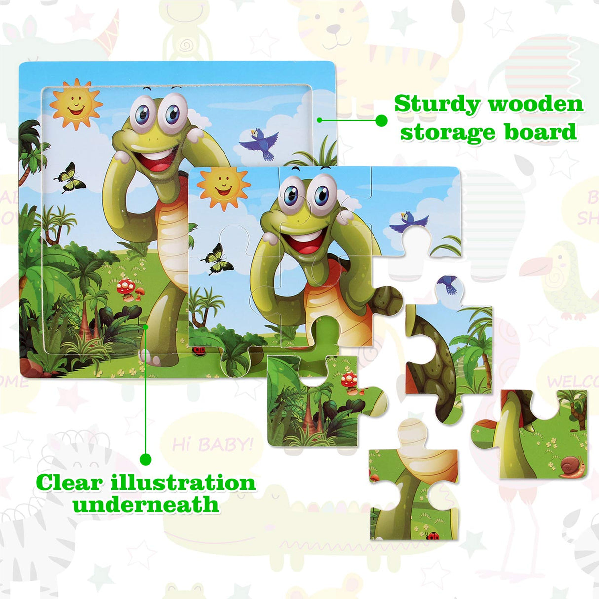 NASHRIO Wooden Puzzles for Toddlers 2-5 Years Old(Set of 6), 9 Pieces Preschool Educational and Learning Animal Jigsaw Puzzle Toy Gift Set for Boys and Girls NASHRIO