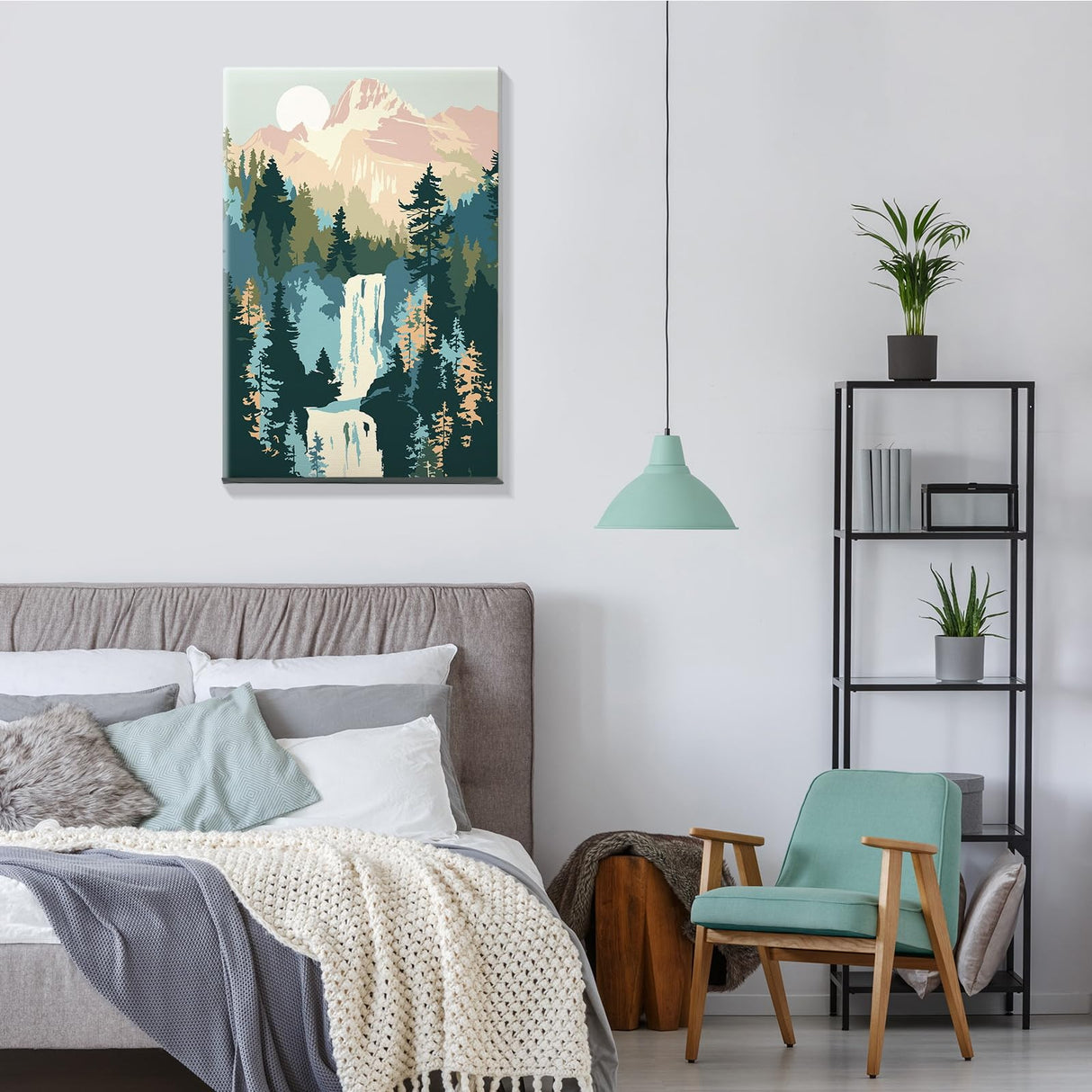 JOOZ Mountain Paint by Numbers Kit for Adults with Frame, Mountain Waterfall Paint by Number with Easel, DIY Easy Acrylic Landscape Oil Painting Kit Framed Canvas for Home Wall Decor 8x12 Inch JOOZ