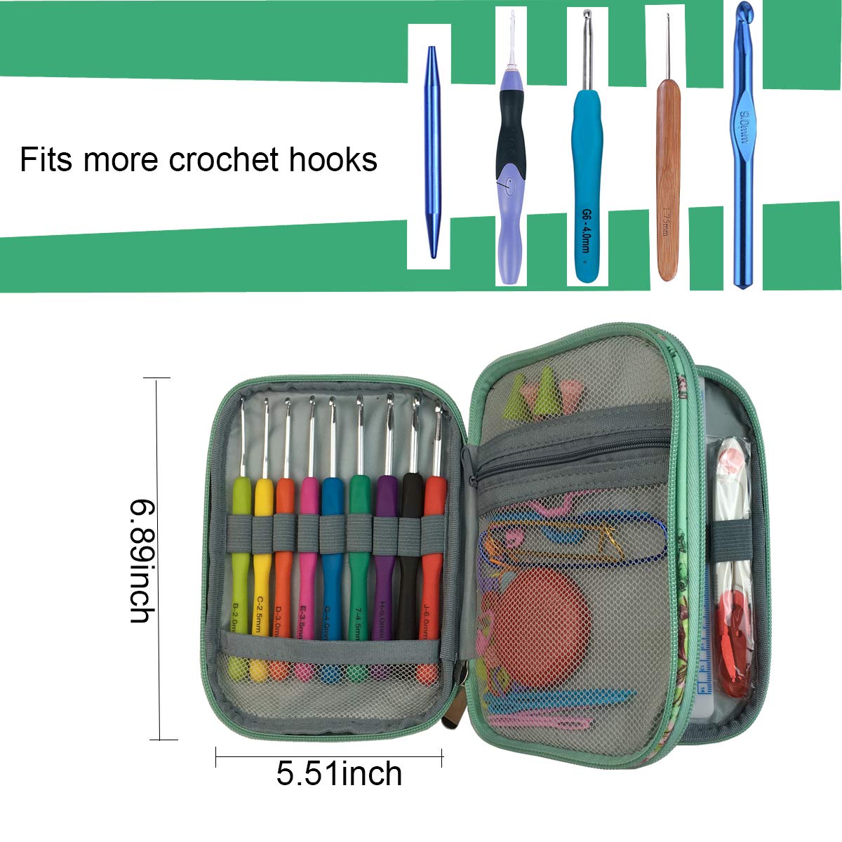 New Crochet Hook Case Without Hooks and Accessories, Zipper Storage Organizer Bag with Web Pockets for Various Crochet Needles/Knitting Accessories/Crochet Hook Kit Tools, Lightweight, Easy to Hold Weabetfu