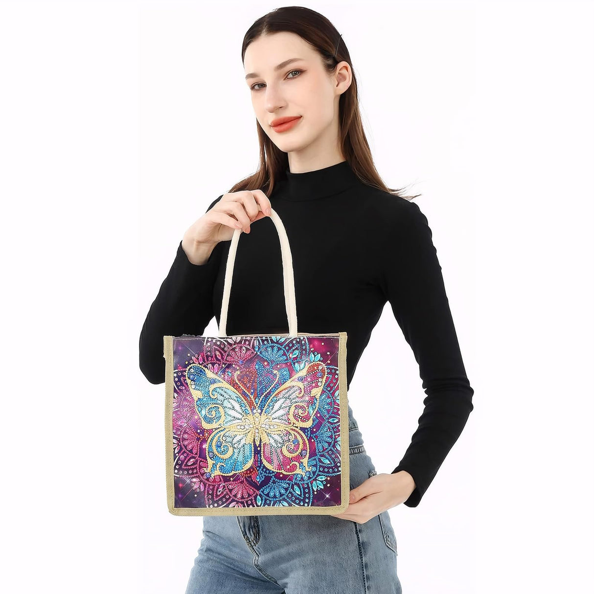 KACASHIP 5d Diamond Painting Shopping Tote Bags Kits Handmade Art Reusable Handbags Craft for Women Grandma Daughter Gifts KACASHIP