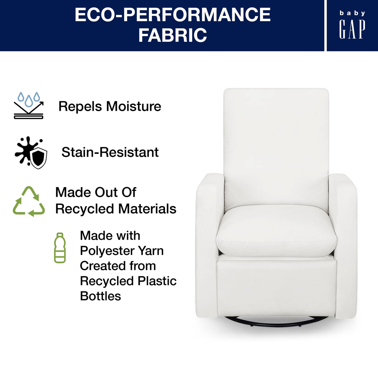 GAP babyGap Cloud Recliner with LiveSmart Evolve - Sustainable Performance Fabric, Artic Delta Children