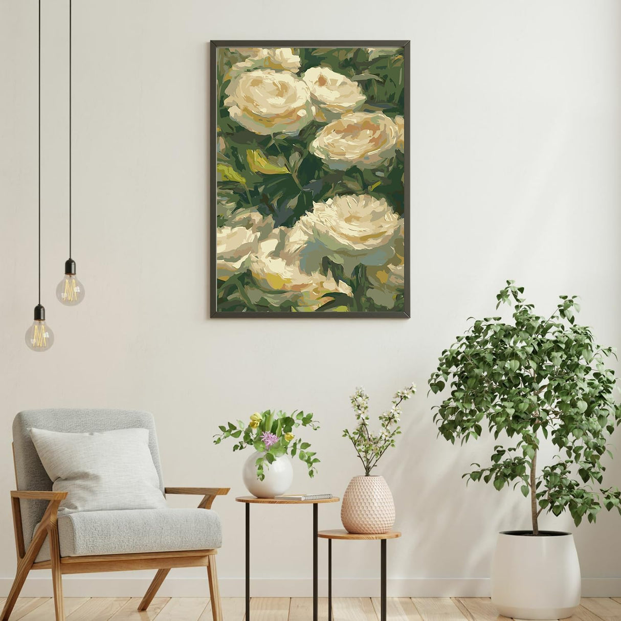 Yunruily Flower Paint by Number Kits for Adults-Flowers Paint by Number for Adults Beginner,White Flower Painting by Numbers on Canvas Gifts Home Wall Decor,16x20 Inch Yunruily