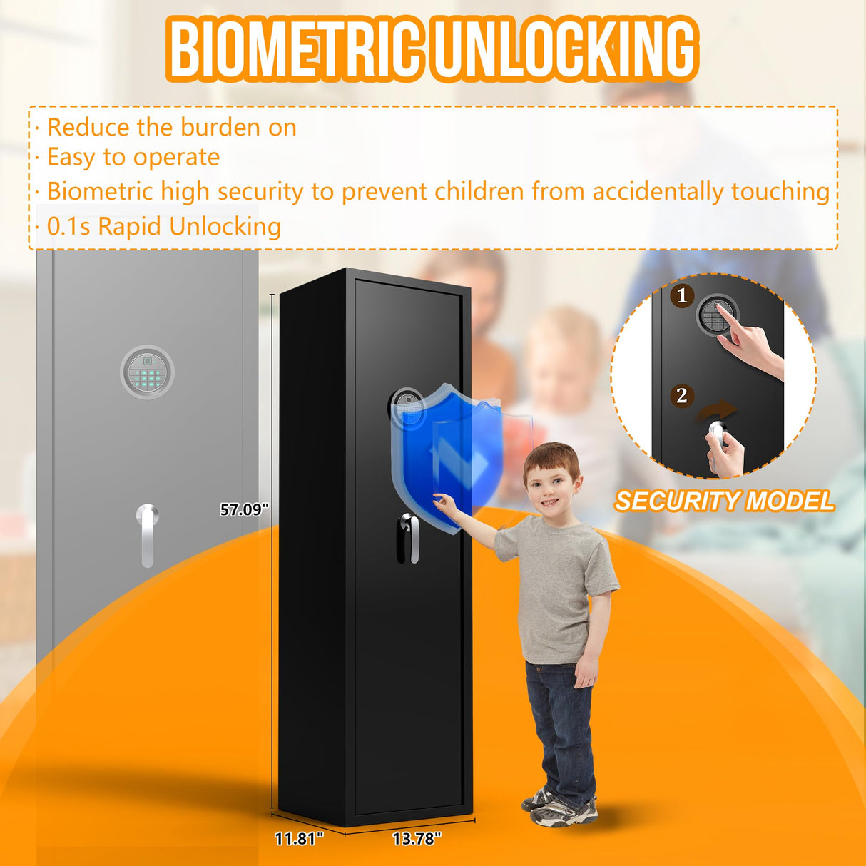 8-12 Fingerprint Gun Safe for Rifles and Pistols,Gun Safes for Rifle and Password Lock, No Assembly Required Quick Access Biometric Gun Cabinet,Dual Alarm & Mute Mode Switching HEANVO