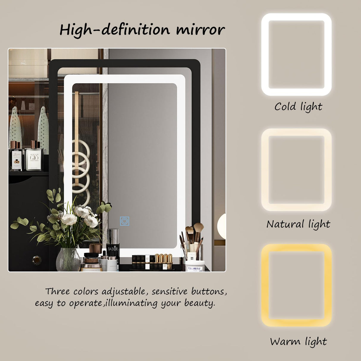 Homsee Vanity Desk Set Makeup Table with Large Sliding Lighted Mirror, Dressing Table with 4 Drawers, Hidden Storage Shelves & Cushioned Stool for Bedroom, Black Homsee