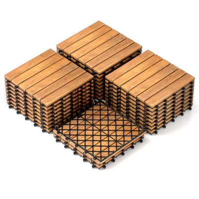 Tangkula 27 PCS Interlocking Deck Tiles, 12" x 12" Acacia Wood Floor Tiles for Patio, Balcony, Garden Indoor, 27 Sq. Ft Flooring Pavers Outdoor Waterproof, Tools Free Assembly (Stripe)