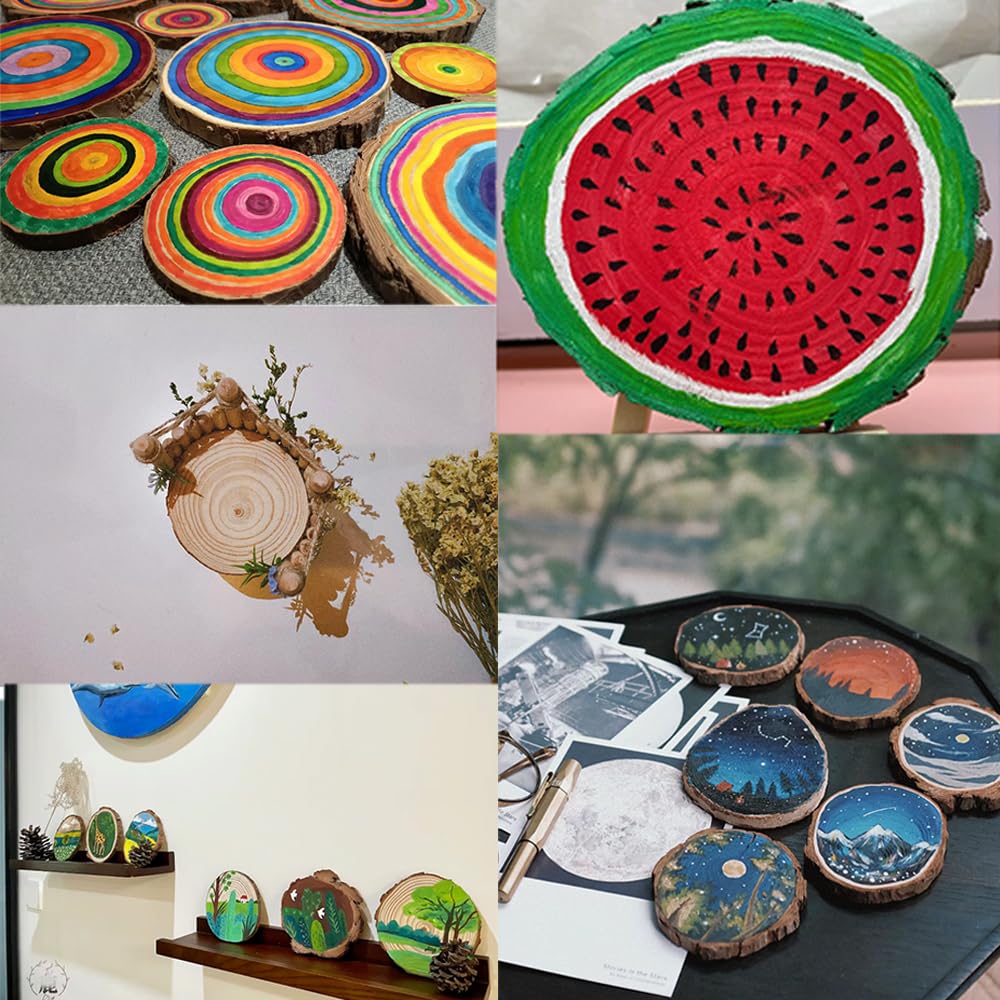 4.3-4.7 inch Unfinished Natural with Tree Bark Wood Slices 15 PCS Natural Round Discs Rustic Wood Slices for DIY Crafts, Table Base, Wedding Decoration,Coasters,Christmas Ornaments. RWHXRWY