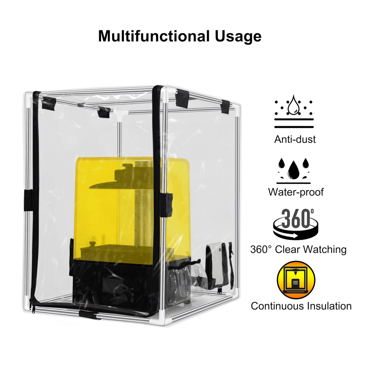 FUNGDO Transparent 3D Printer Enclosure Resin Printer Enclosure Clear TPU Protective Cover Dustproof Tent with Ventilation Fixing Port for FDM/LCD/DLP/SLA 3D Printer (T-Middle) FUNGDO