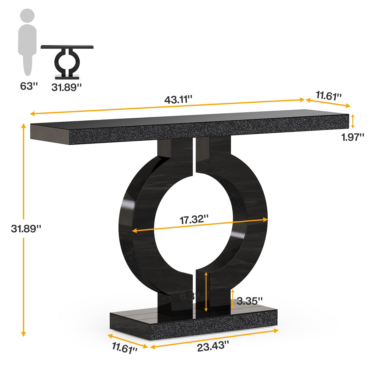 Tribesigns Modern Mirrored Console Table, Glass Sofa Table with Mirror Finish, 43-Inch Entryway Table with O-Shaped Base, Rectangular Accent Foyer Table for Living Room Hallway Entrance (Black) Tribesigns