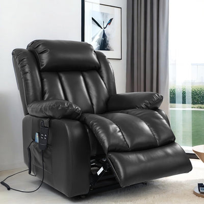 TEKAMON Power Lift Recliner Chair for Elderly with Heat & Massage, Dual Motor Breathable Leather Recliner, Lay Flat Sleeping Chairs with Infinite Position, Remote Control & USB Type-c Ports(Black)
