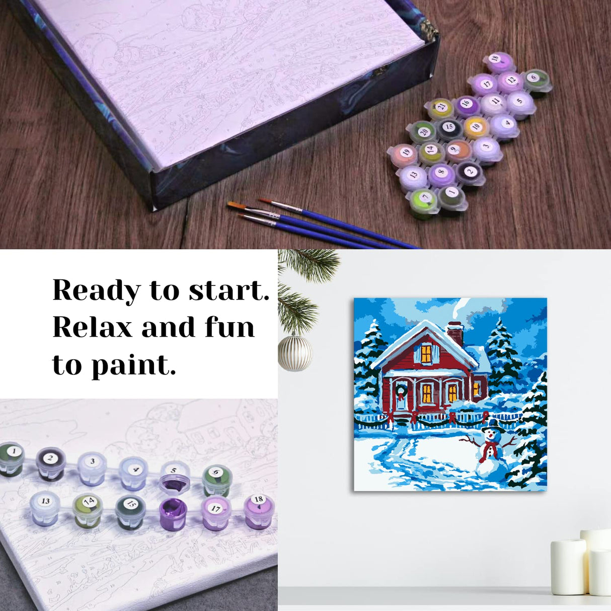 Neopalette 2 Framed DIY Paint by Number for Adults- Arts and Crafts, Paint by Numbers, Painting Kit, Crafts for Adults, Kids, Color by Number, Two 10x10 Stretched Canvas (Christmas Country House) Neopalette