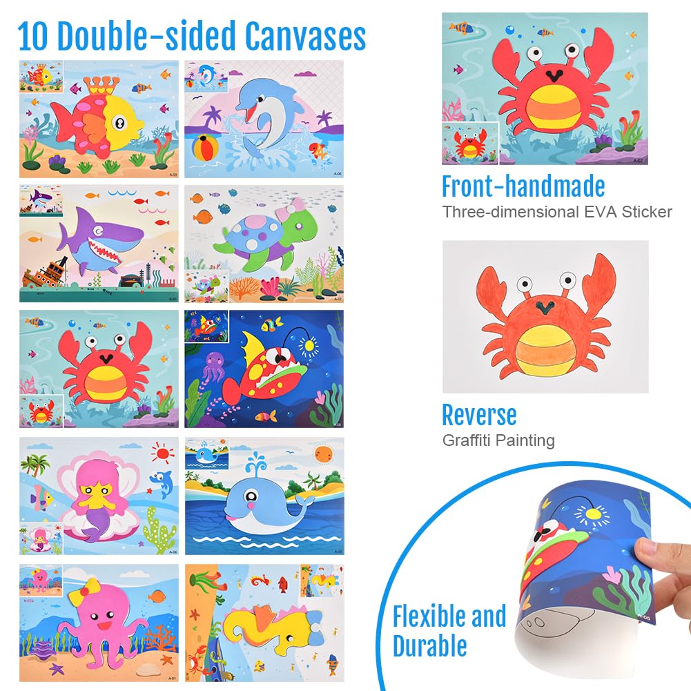 OSDUE EVA Foam Art Crafts Gift Kit, 12 Pieces 3D EVA Foam Sticker Puzzle Game, DIY Cartoon Animal Painting Stickers for Kids Ages 4+ Toddler, Preschool Learning Toy for Easter Birthday Party Favor OSDUE