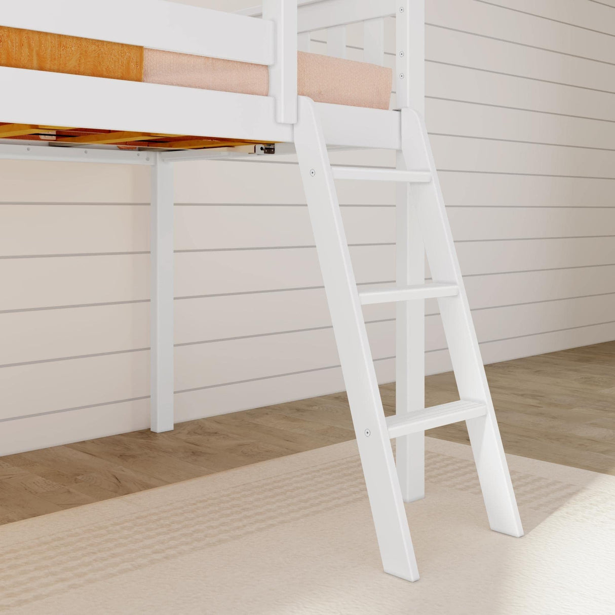 Max & Lily Twin Size Low Loft Bed with Slide and Ladder, Classic Solid Wood Kids Bedroom Furniture, 400 lbs Weight Capacity, 14" Safety Guardrail, Anti-Slip Steps, White Max & Lily